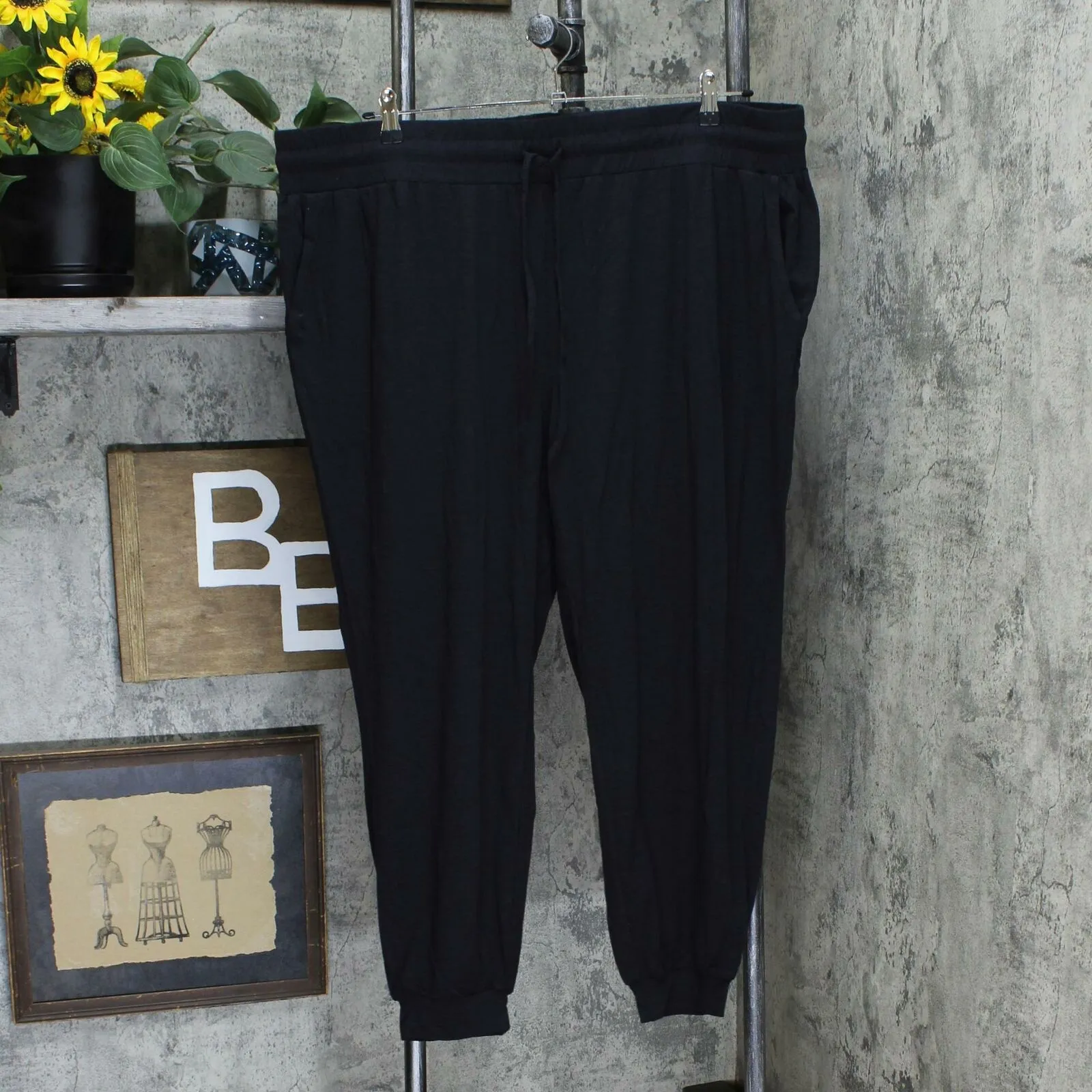 AnyBody Plus Size Cozy Knit Slub Jogger Pants Jet Black 2X