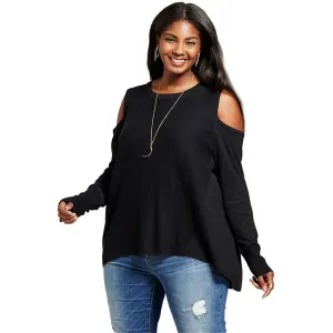 Ava & Viv Women's Cold Shoulder Pullover Sweater Black 2X