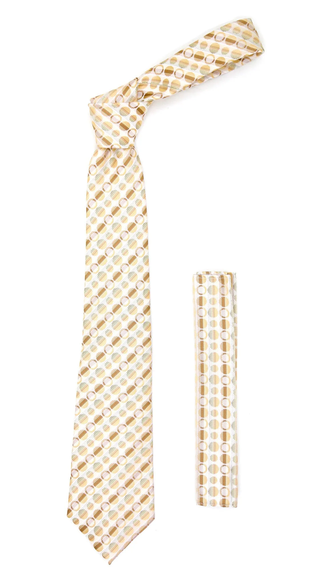 Beige Polkadot Stripe Necktie with Handkerchief Set