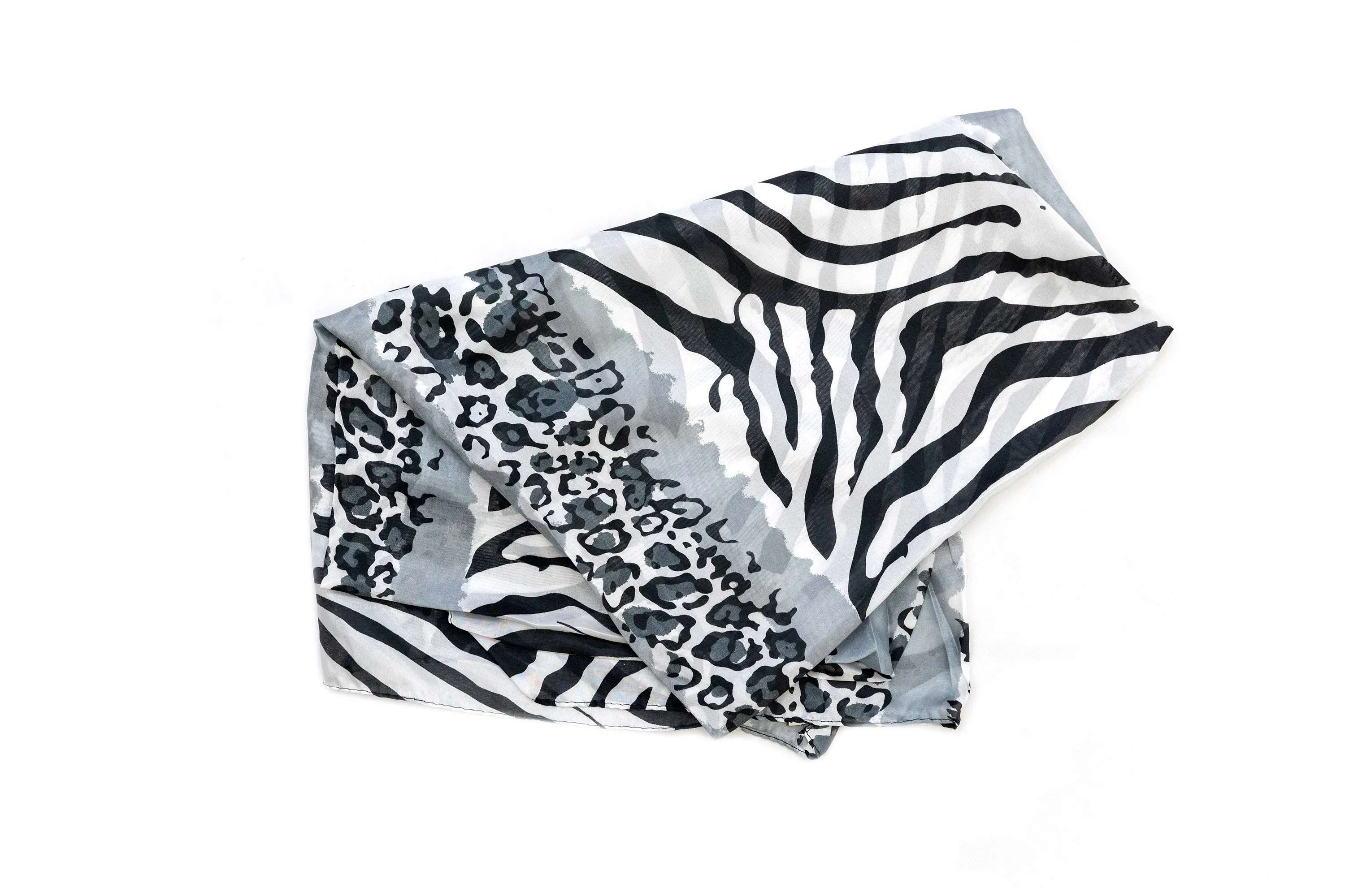 Black and White Printed Chiffon Dupatta - Scarf