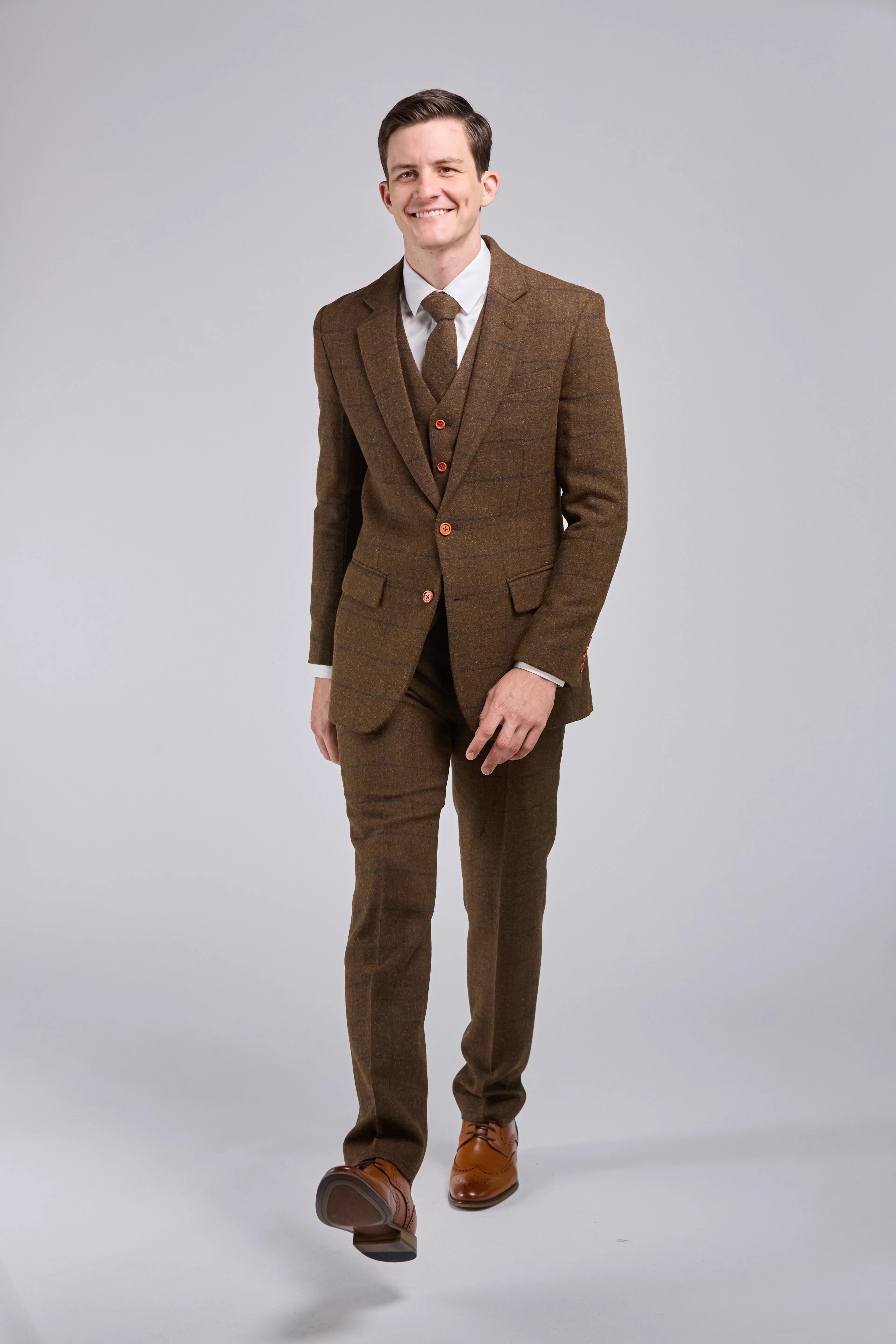 Brown Check Tweed 3 Piece Suit