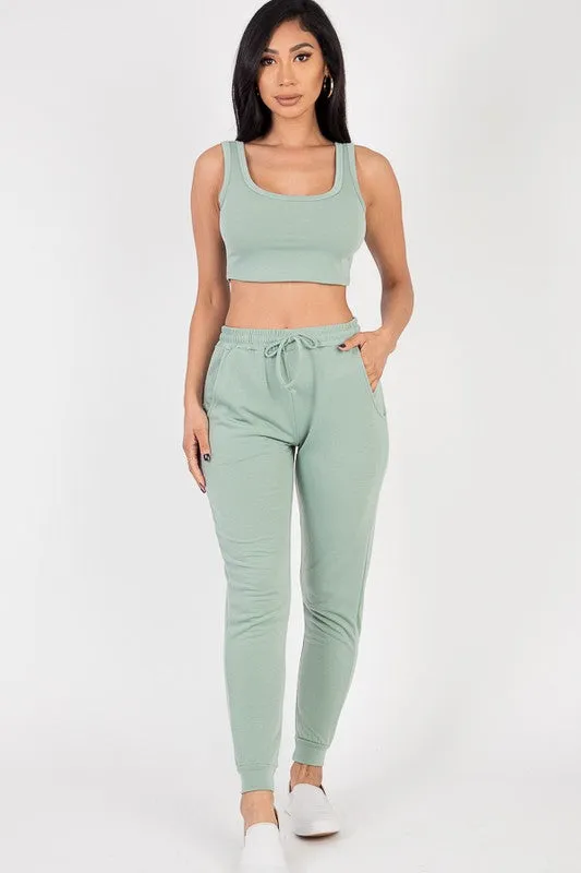 Capella French Terry Cropped Tank Top & Joggers Set