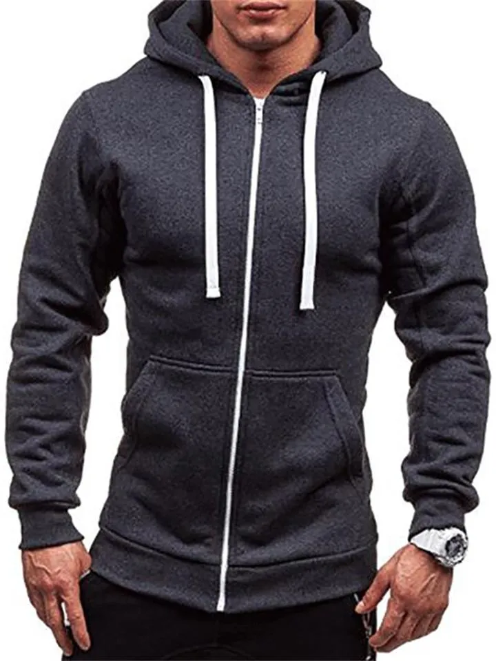 Casual Fashion Pocket Sports Zipper Drawstring Hooded Sweatshirt