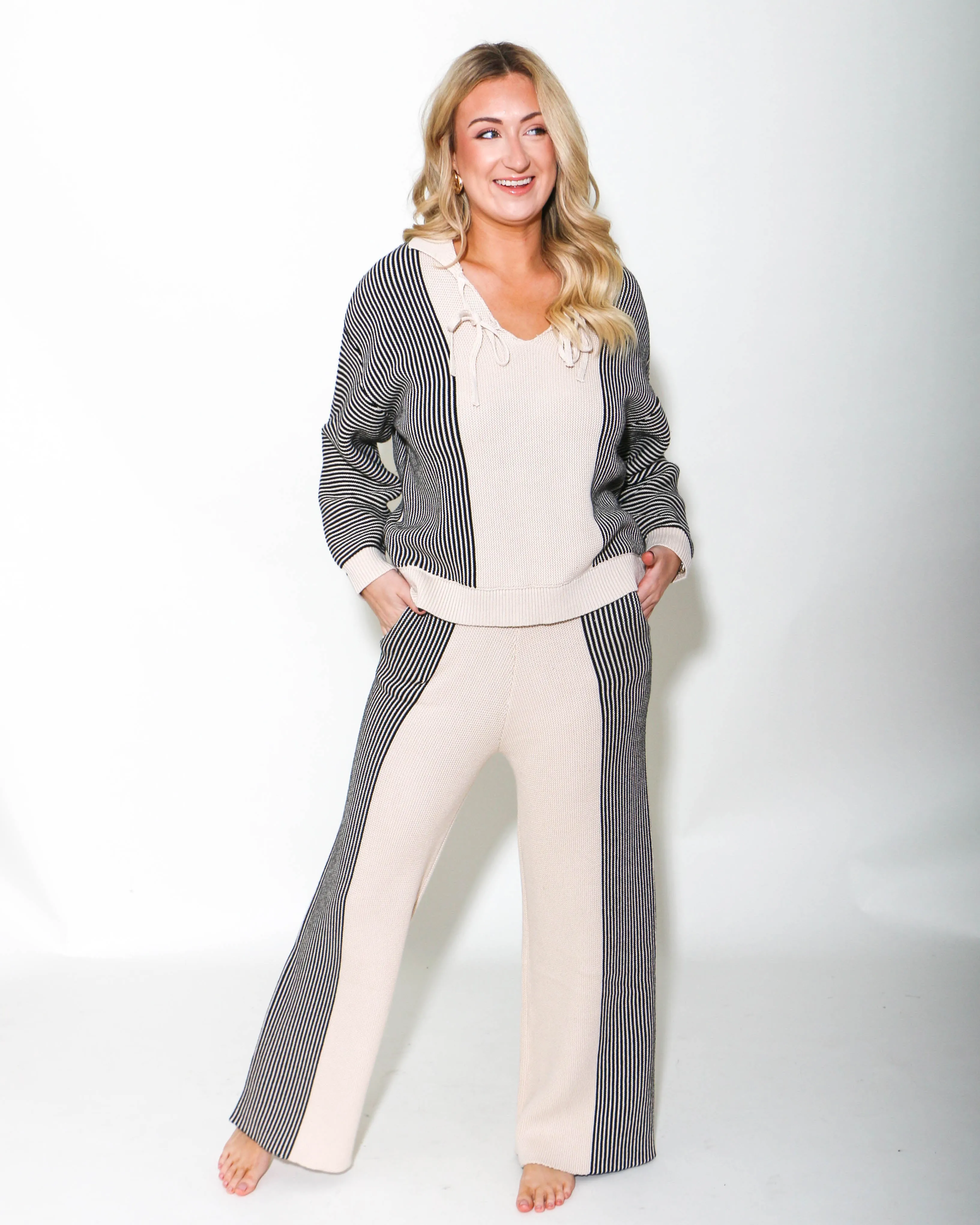 Chic Cream and Black Knit Set
