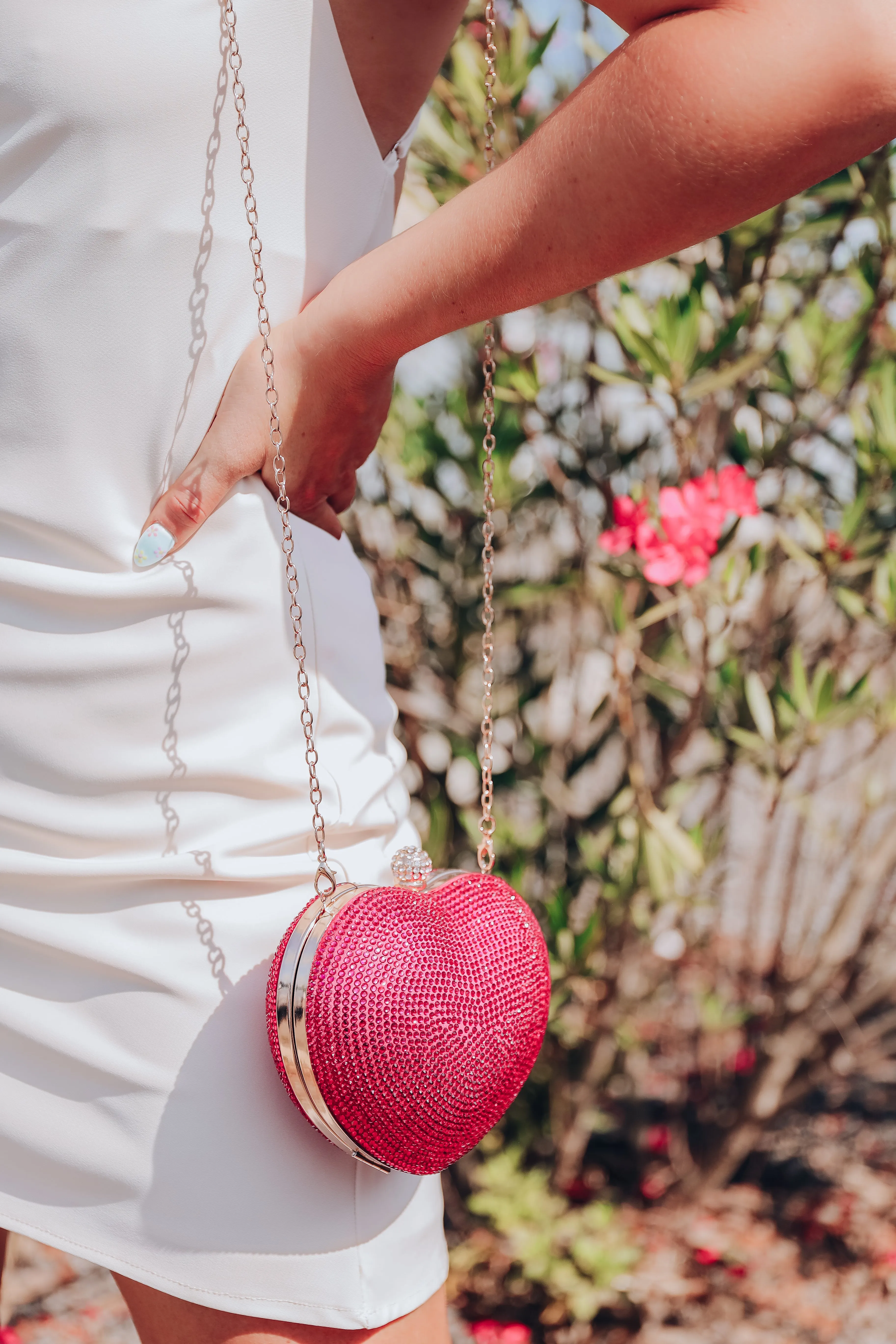 Crystal Heart Crossbody Purse - Pink