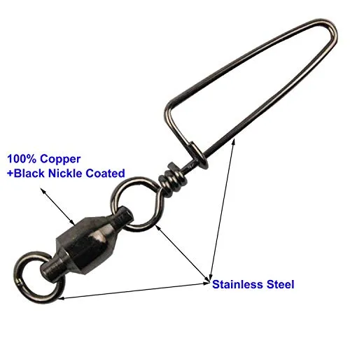 Easy Catch 30 Pack 8# High-Strength Fishing Ball Bearing Swivel with Coastlock Snap, Strong Welded Ring