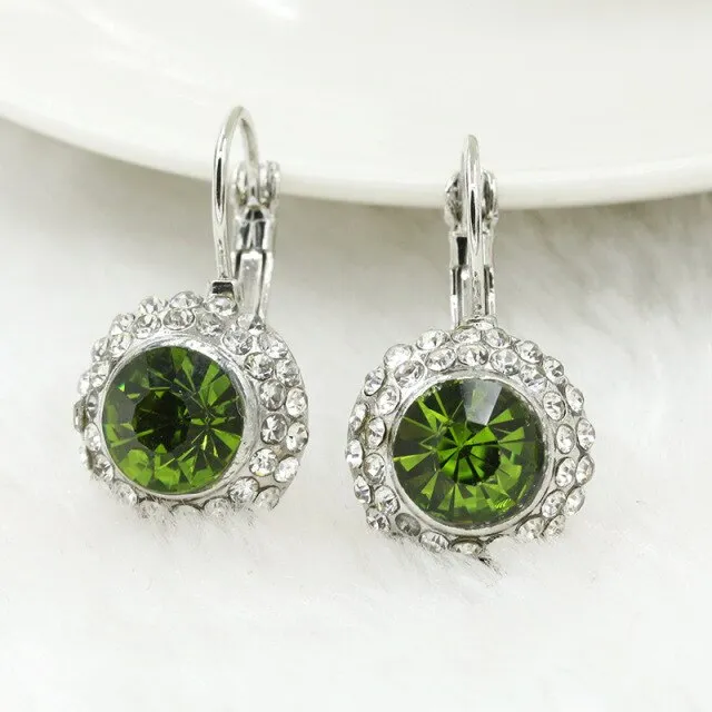 Fancy Blue Round Zicone Drop Earrings Silver Gold for Women Jewelry