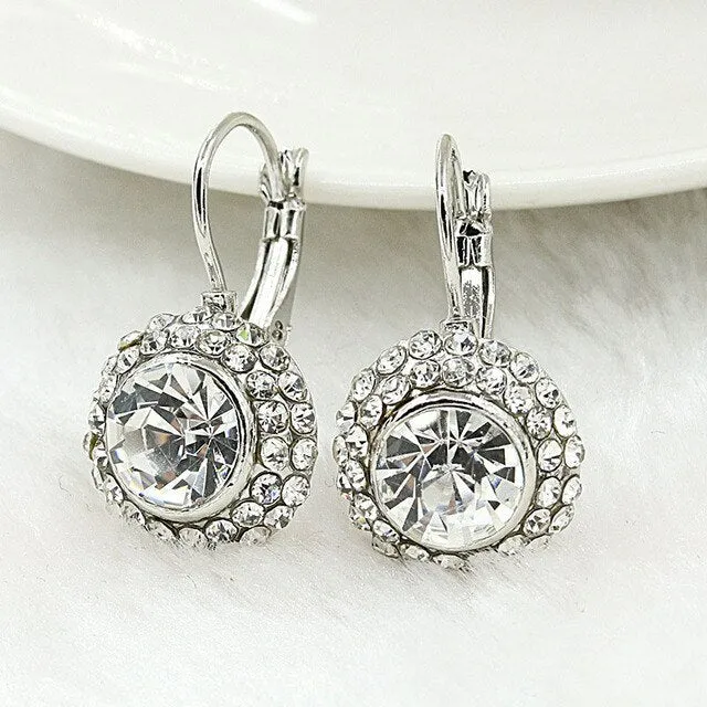 Fancy Blue Round Zicone Drop Earrings Silver Gold for Women Jewelry