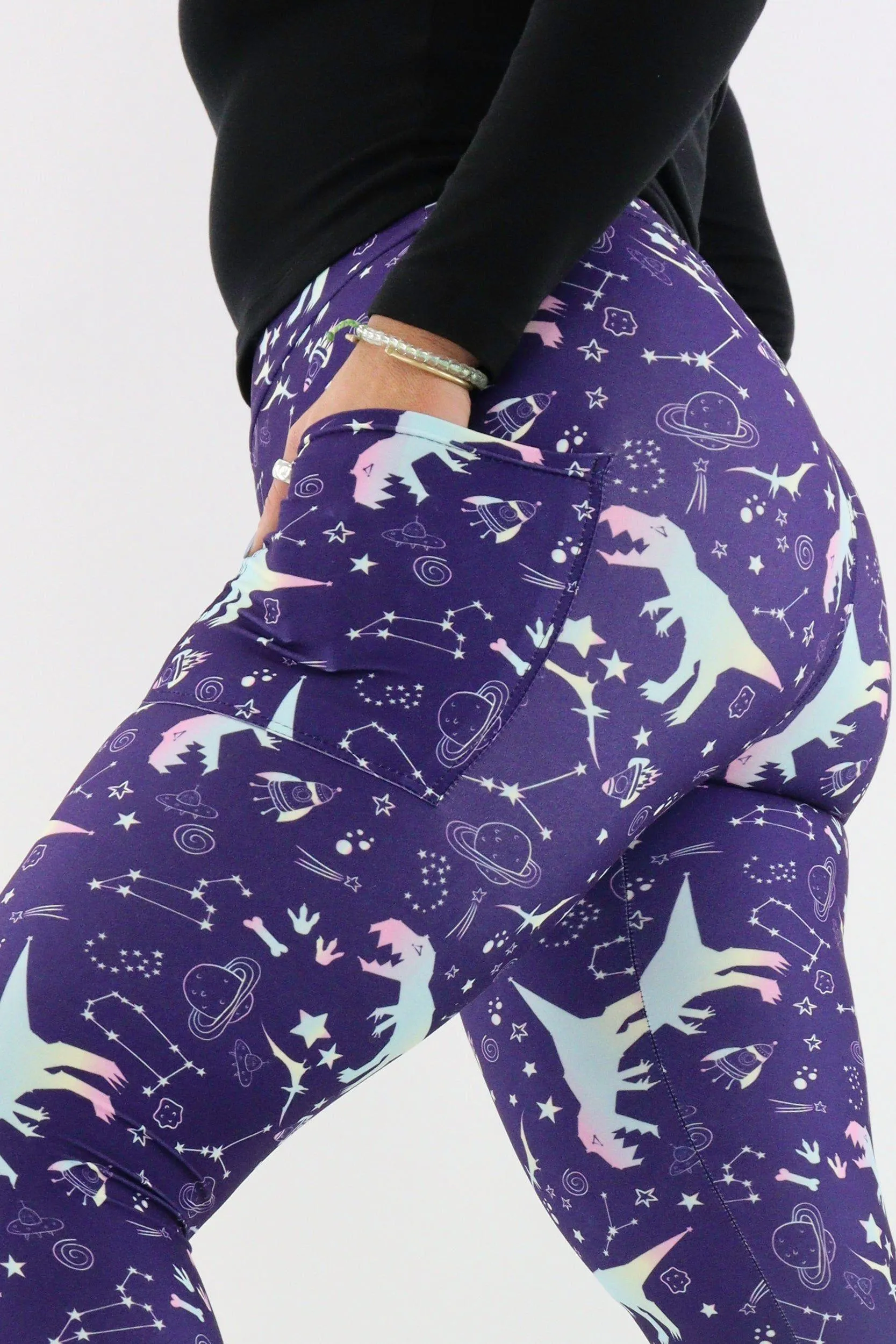 Galaxy Dinosaur - Casual - Regular Full Leggings - Pockets