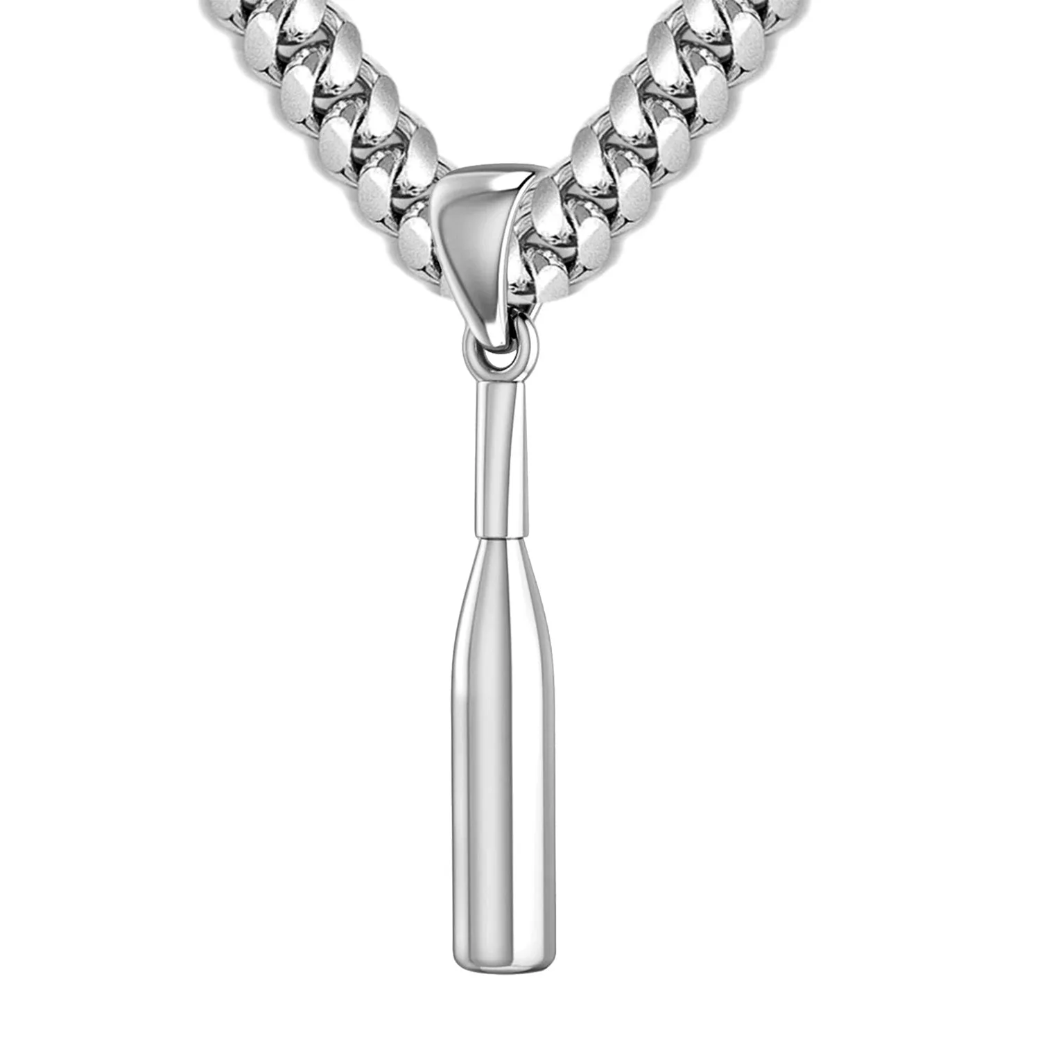 Large 925 Sterling Silver 3D Baseball Bat Pendant Necklace, Available in 33mm