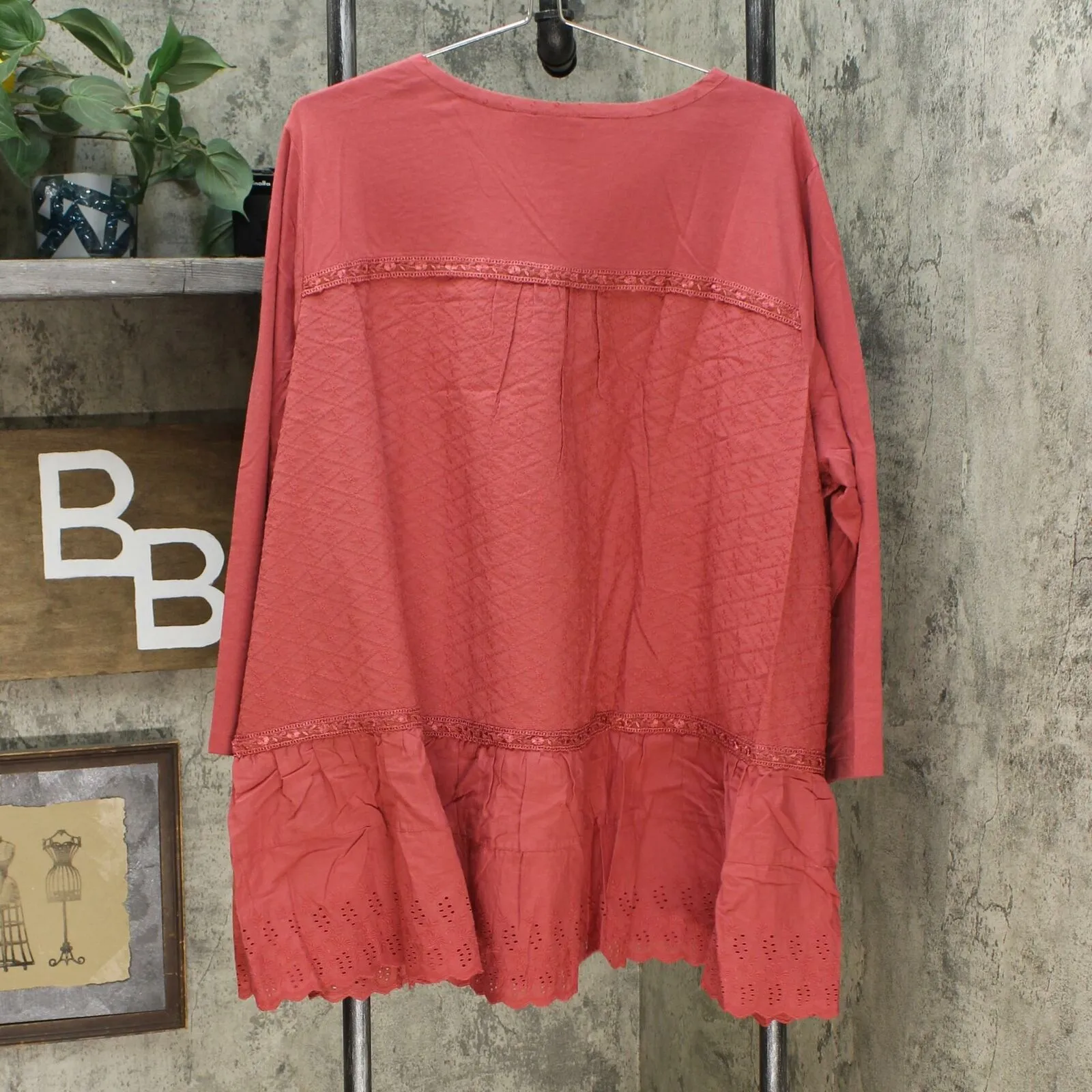 LOGO by Lori Goldstein Women's Plus Lavish Button-Front Top with Knit Sleeves