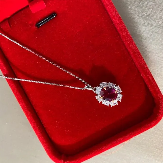 Luxury Red Ruby Gemstone Jewelry Sets Women Jewelry