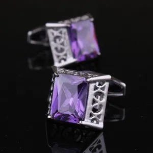 Purple Mens Stainless Steel Big Square Cufflinks for Shirt with Box - Hand Crafted Perfect Gift