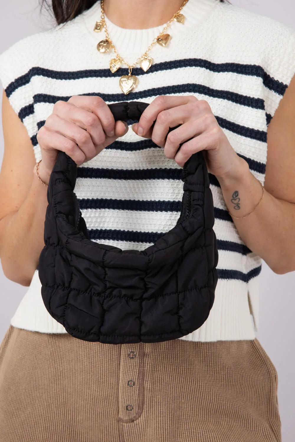 Quilted Puffer Mini Bag for Women in Black | QBS410139-BLACK