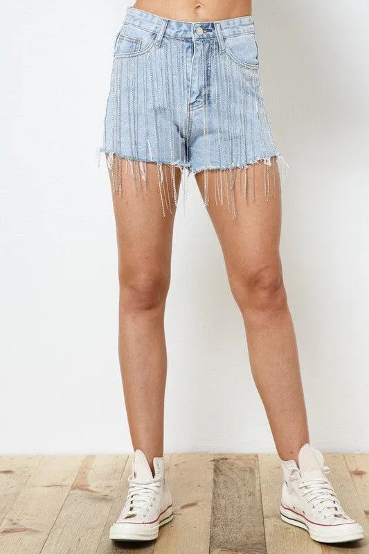 RHINESTONE DENIM SHORTS