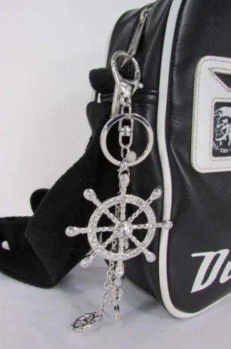 Ship's Helm & Nautical Charms Rhinestone Keychain