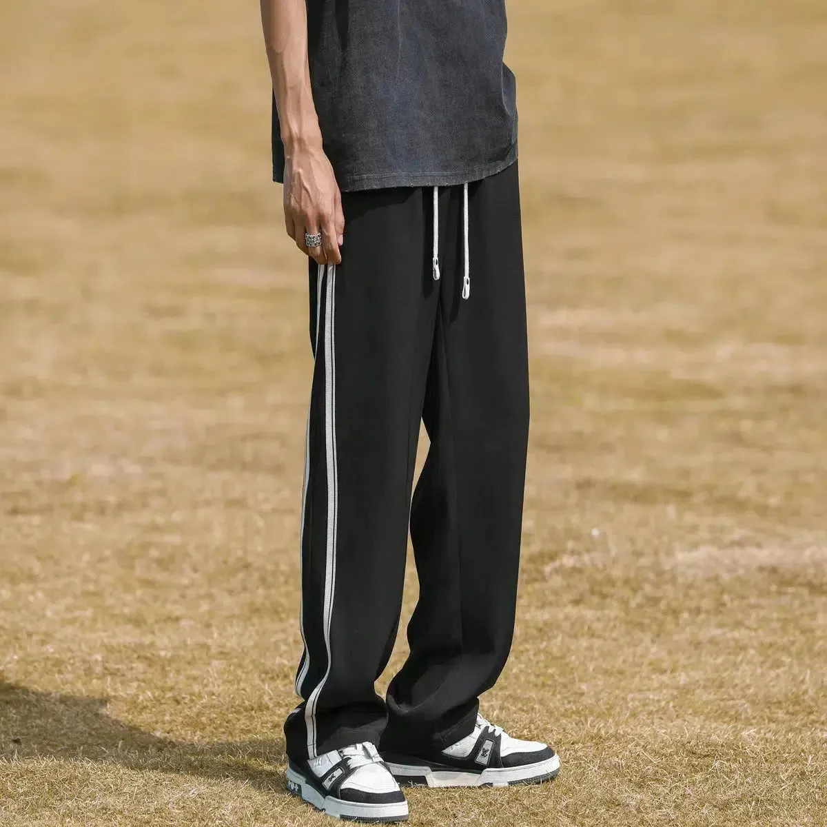 Side Striped Ice Silk Drape Pants