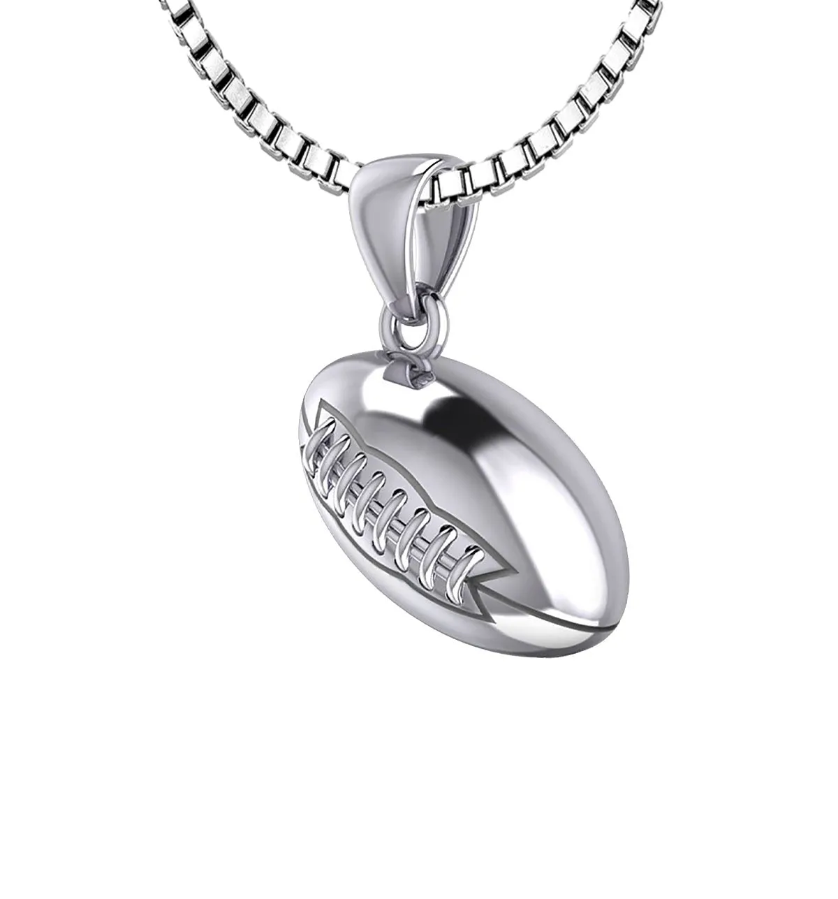 Small 925 Sterling Silver 3D Football Pendant Necklace, 17mm
