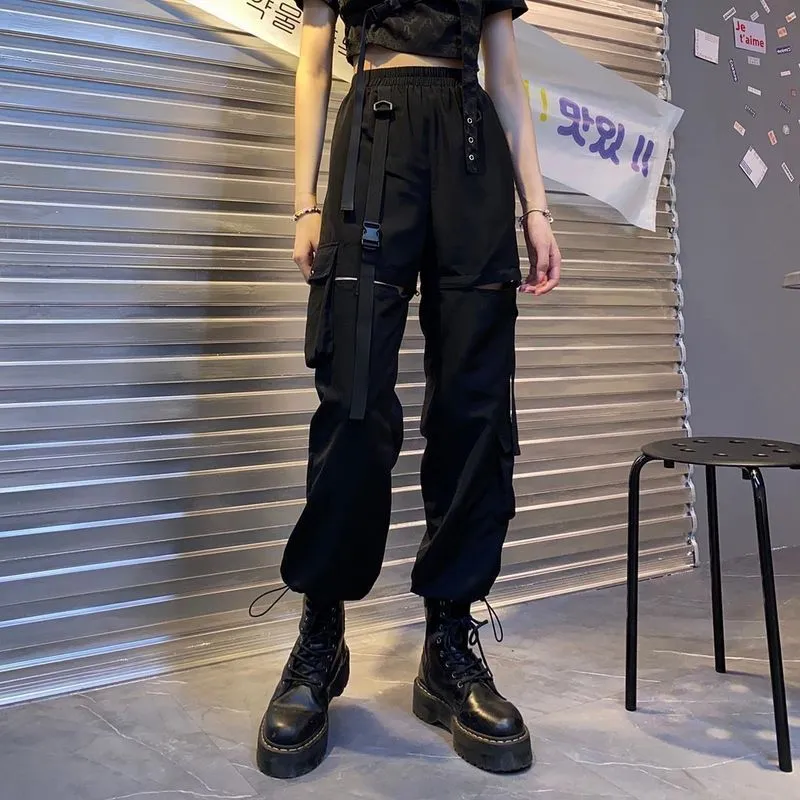 Street Zipper Strap Loose Pants