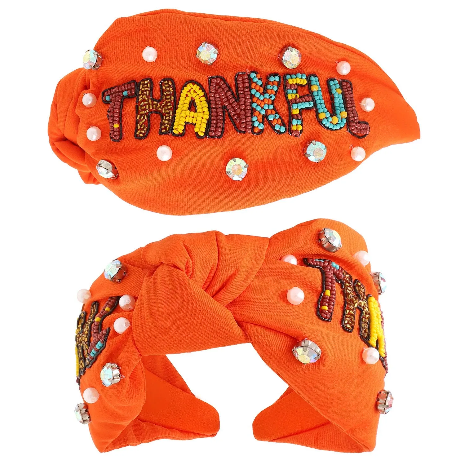 Thankful Seed Bead Knotted Headband - Orange