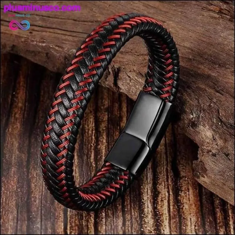 Trendy Men Jewelry Red Braided Leather Rope Bracelet Black