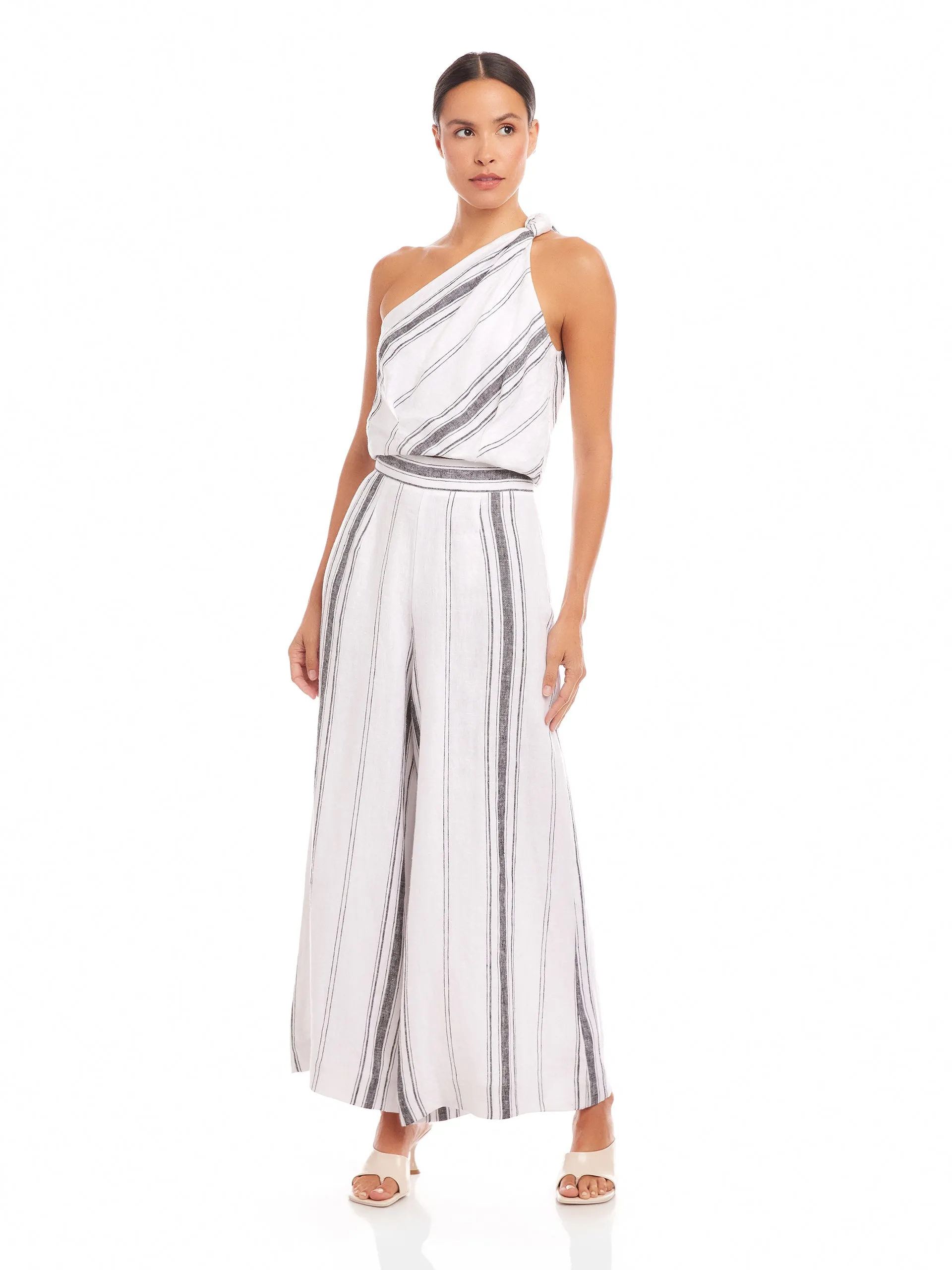 VANITA BEACH STRIPE LINEN ONE SHOULDER TOP