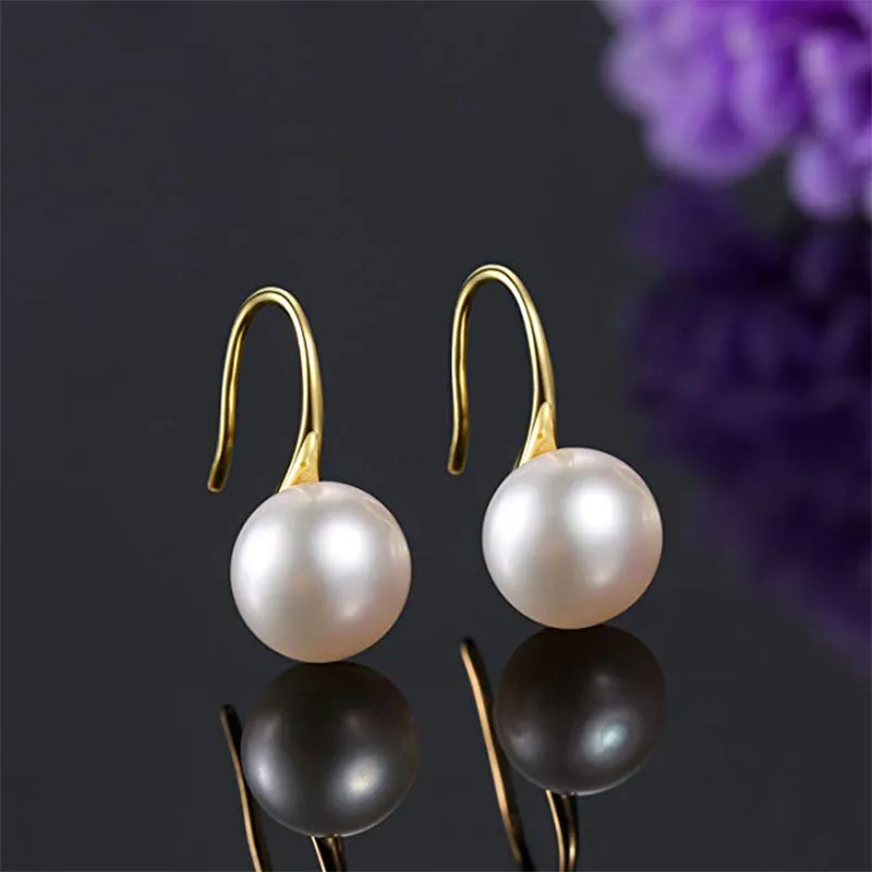 White 8-9mm Freshwater Hook Pearl Earrings For Women Jewelry