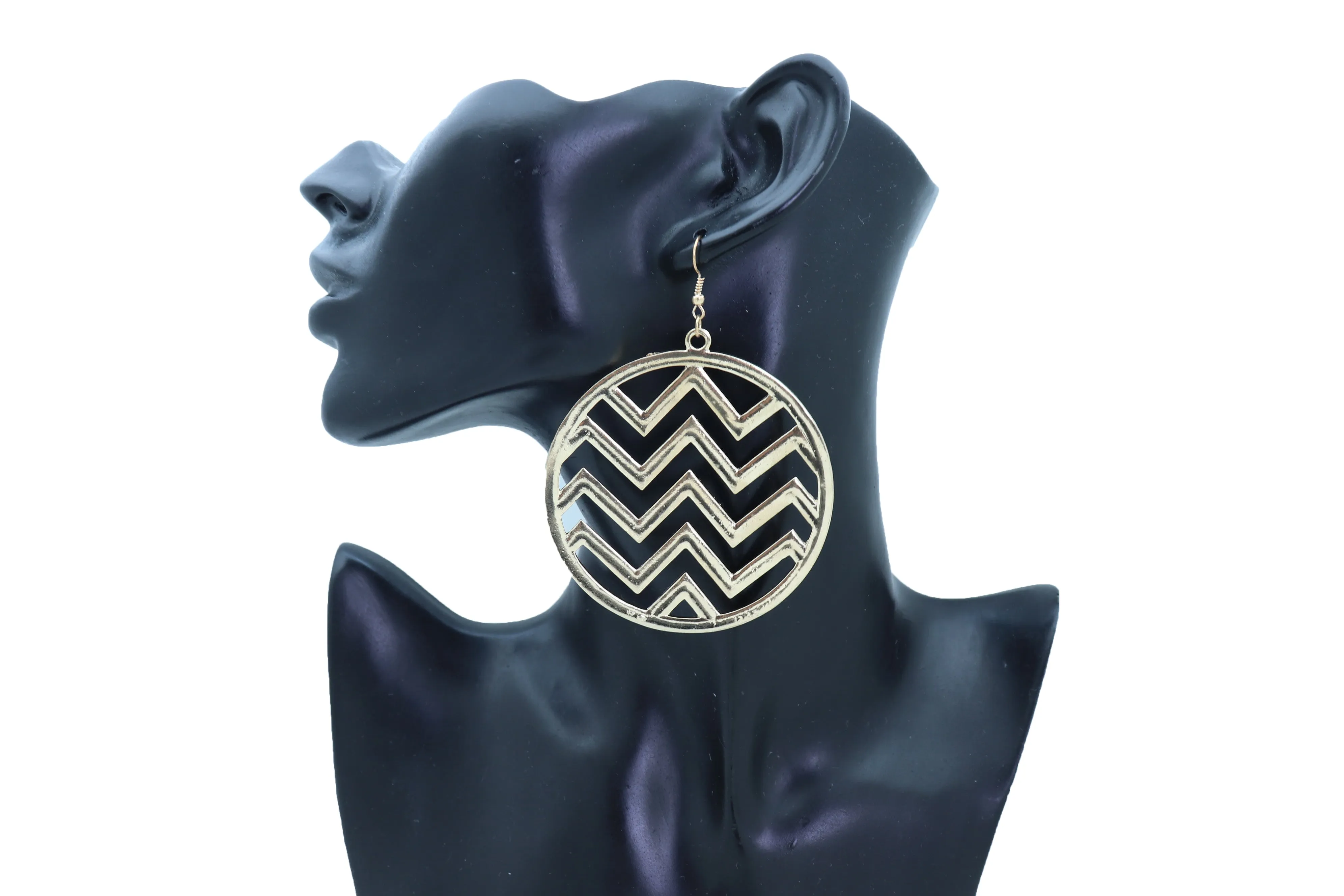 Women Geometric Round Earrings Set Fashion Gold Color Metal Chevron Hoop Jewelry
