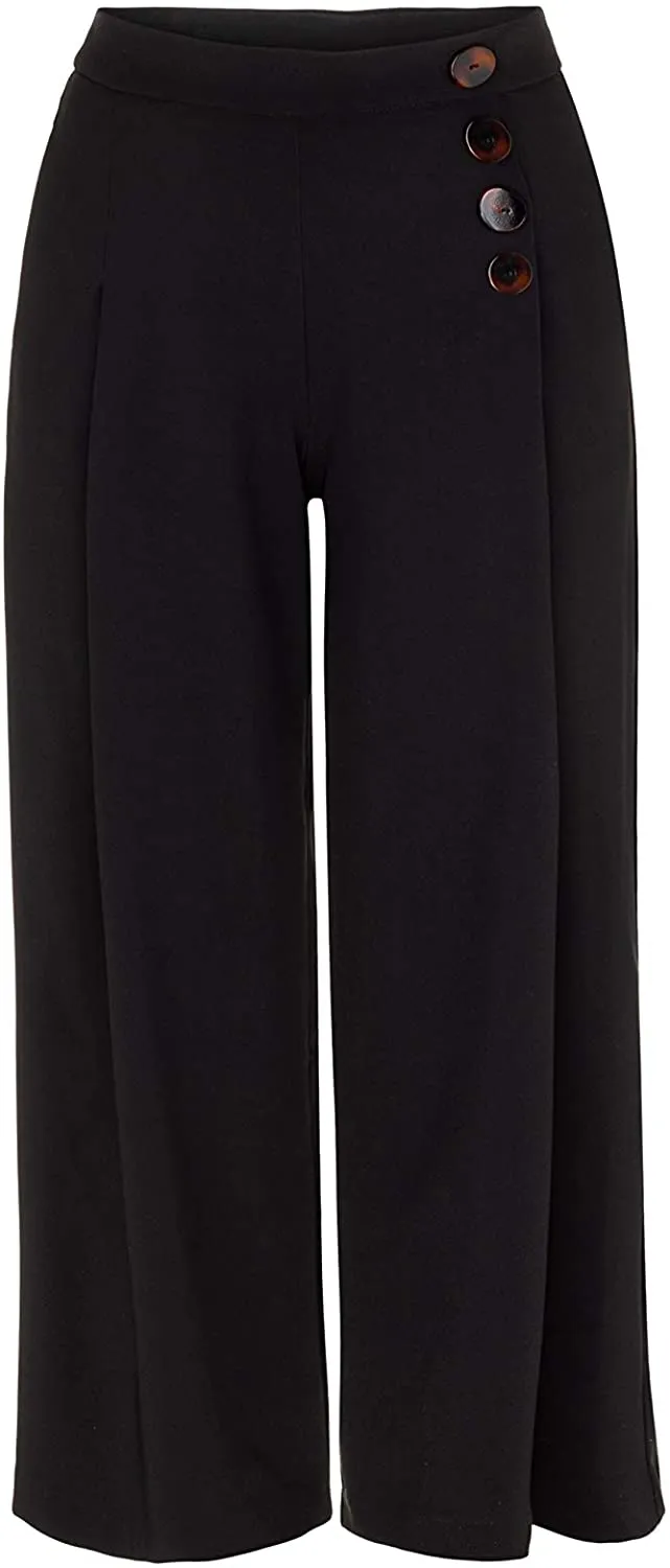 Women's Tribal | Wide Leg Ankle Pant with Button Accent | Black